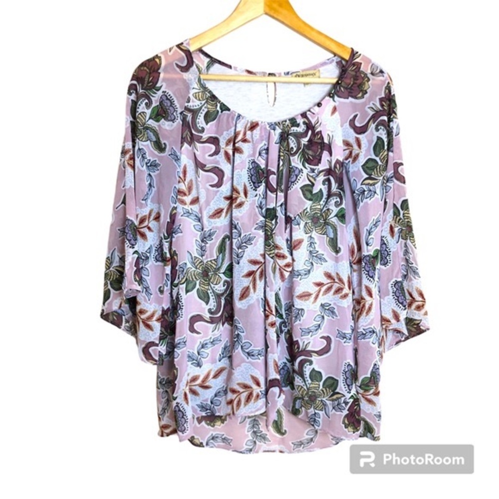 Democracy Blouse Womens Small Floral Bell Sleeves Purple Spring Lining Flowy